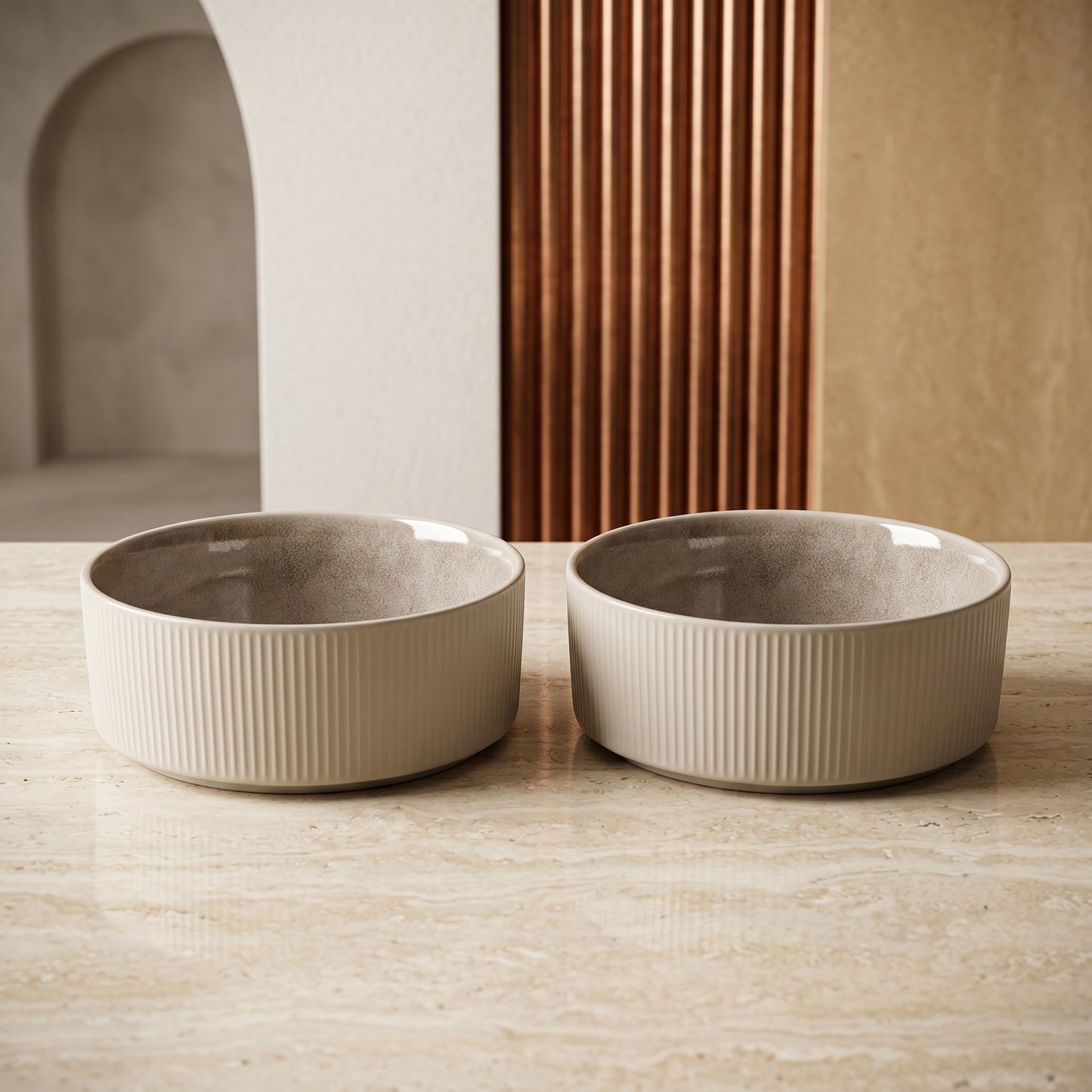 Tachiso Premium Ribbed Ceramic Serving Bowl Set – 2 Pieces