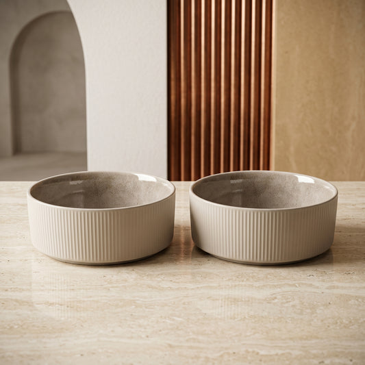 Tachiso Premium Ribbed Ceramic Serving Bowl Set – 2 Pieces