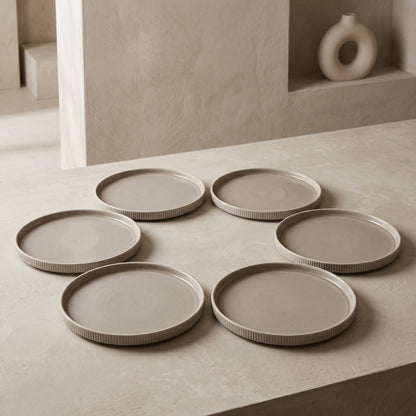 Tachiso Premium Ribbed Ceramic Snack & Dessert Plate Set – 6 Pieces