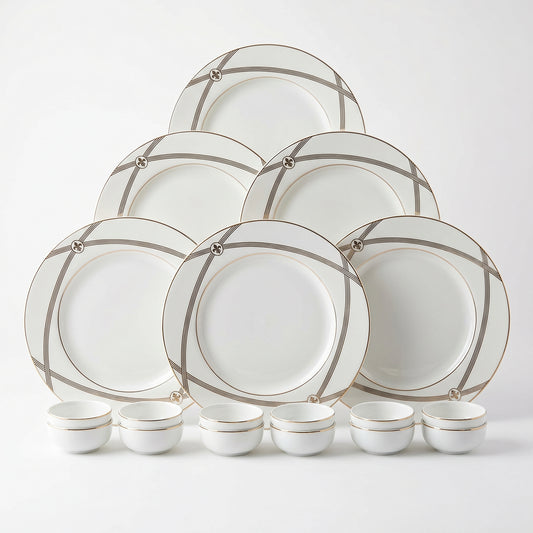 Premium Porcelain Dinner Set – 12 Pieces Elegant White & Gold Dining Collection