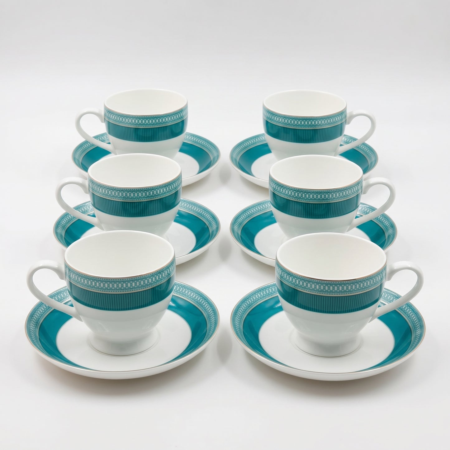 Teal Elegance Cup & Saucer Set – 6 Pieces | Designer Tea Set