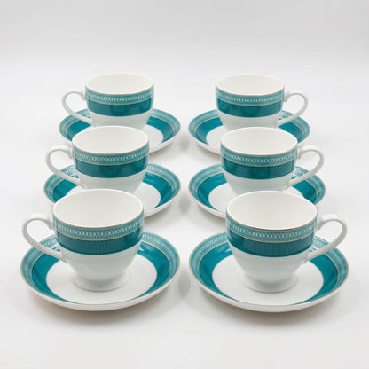Teal Elegance Cup & Saucer Set – 6 Pieces | Designer Tea Set