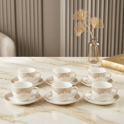 Mark Golden Elegance Cup & Saucer Set – 6 Pieces | Luxury Tea Set