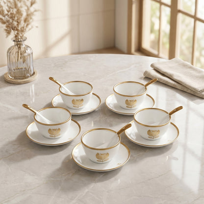 Tachiso Elegant Gold Line Bowl Set with Spoon – Premium Dessert Serving Set