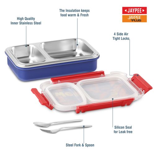 Jaypee Toonbox Kids Insulated Lunch Box – Steel Inner Tiffin with Side Locks, Spoon & Fork