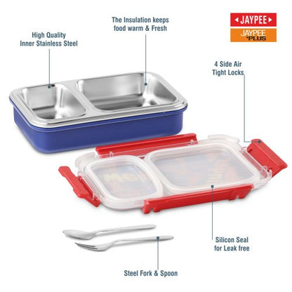 Jaypee Toonbox Kids Insulated Lunch Box – Steel Inner Tiffin with Side Locks, Spoon & Fork