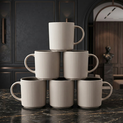 Tachiso Elegant Ribbed Ceramic Coffee Mug Set – 6 Pieces