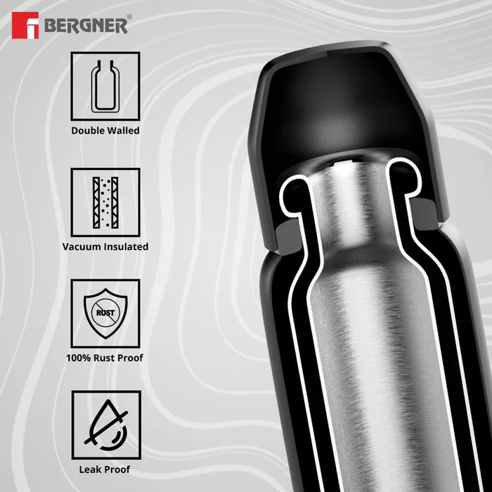 Walkirg Stainless Steel Vacuum Insulated Bottle 1000ml – Double Wall, Leak Proof, Rust Proof, Hot & Cold Water Bottle