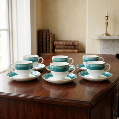 Teal Elegance Cup & Saucer Set – 6 Pieces | Designer Tea Set