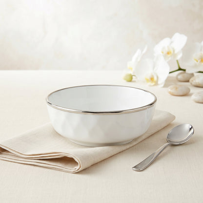 Tachiso Classic White Gold Rim Bowl Set – Premium Ceramic Serving Bowls (Set of 6)