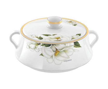 Nayasa Floral Plastic Insulated Casserole Set of 3 (500ml, 1000ml & 1500ml) – White