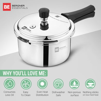 Bergner Tripro Triply Cookware Set – 3L Outer Lid Pressure Cooker & 24cm (3L) Kadai with Lid | Induction & Gas Compatible