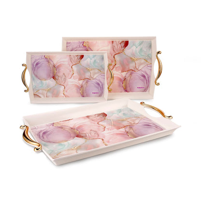 Nayasa Regency Plastic Rectangular Serving Tray Set of 3 (Small, Medium & Big) – Floral Design