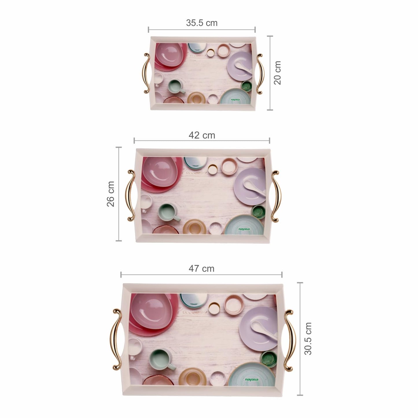 Nayasa Regency Plastic Rectangular Serving Tray Set of 3 (Small, Medium & Big) – Floral Design