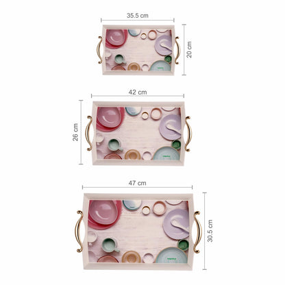 Nayasa Regency Plastic Rectangular Serving Tray Set of 3 (Small, Medium & Big) – Floral Design
