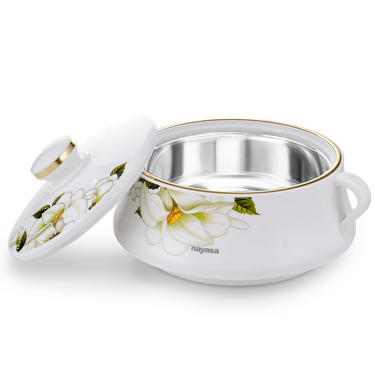 Nayasa Floral Plastic Insulated Casserole Set of 3 (500ml, 1000ml & 1500ml) – White