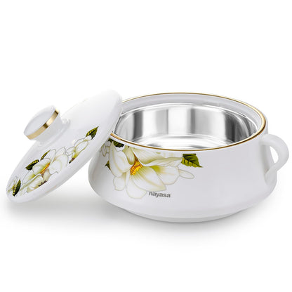 Nayasa Floral Plastic Insulated Casserole Set of 3 (500ml, 1000ml & 1500ml) – White