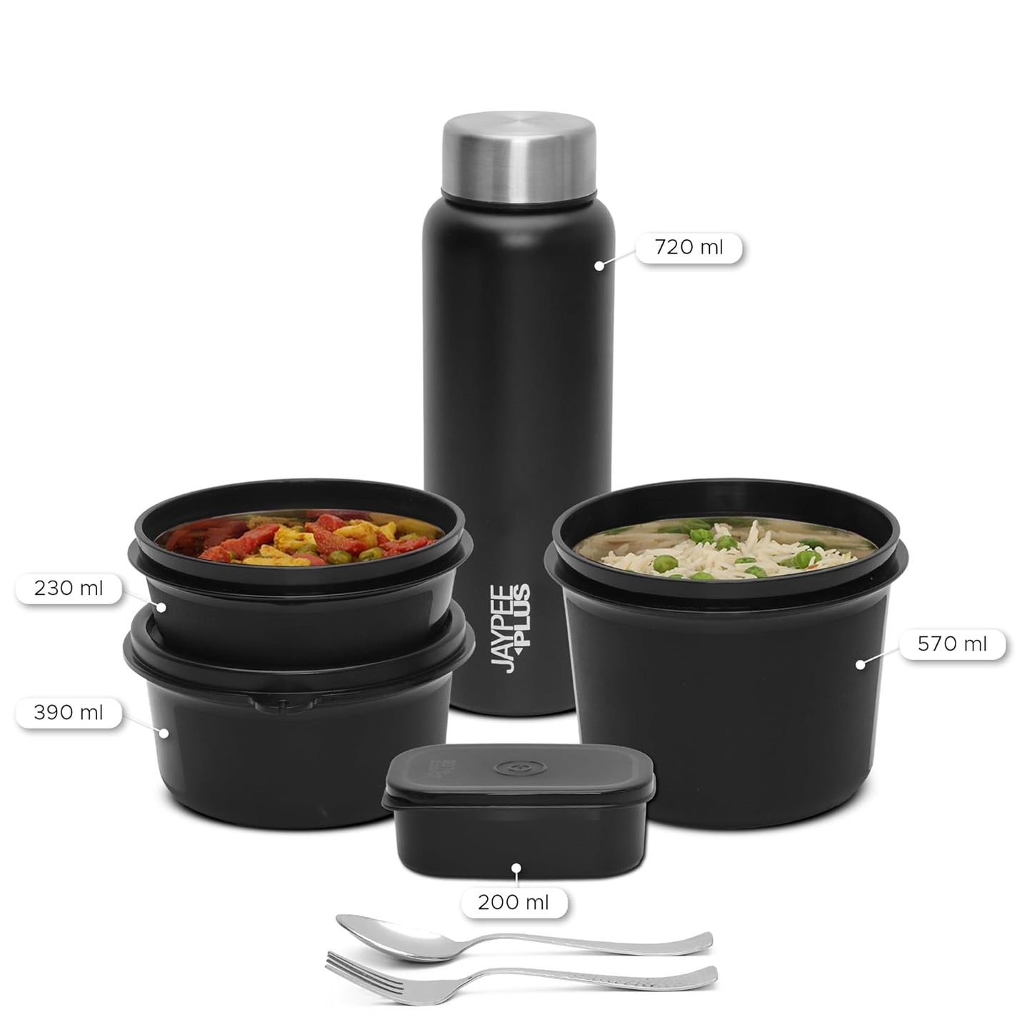 Jaypee Plus Meal Plus Stainless Steel Lunch Box Set (1390 ml, 4 Containers)