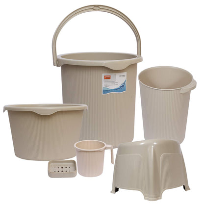 Jaypee Plus Rib Bathroom Set of 6 (Bucket 25L, Mug, Tub, Stool, Dustbin & Soap Dish)