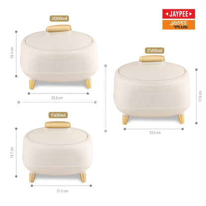 Jaypee Kingston Insulated Casserole Set (3 Pcs) | Stainless Steel Inner | PU Insulation | Hot Food Storage | 1.5L, 2L & 2.5L