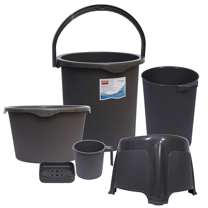 Jaypee Plus Rib Bathroom Set of 6 (Bucket 25L, Mug, Tub, Stool, Dustbin & Soap Dish)