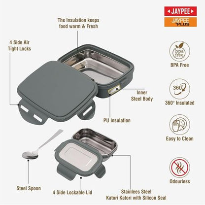 Jaypee Wavesteel Kids Lunch Box | Insulated | Stainless Steel Inner | Spoon & Sabzi Katori