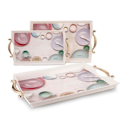 Nayasa Regency Plastic Rectangular Serving Tray Set of 3 (Small, Medium & Big) – Floral Design