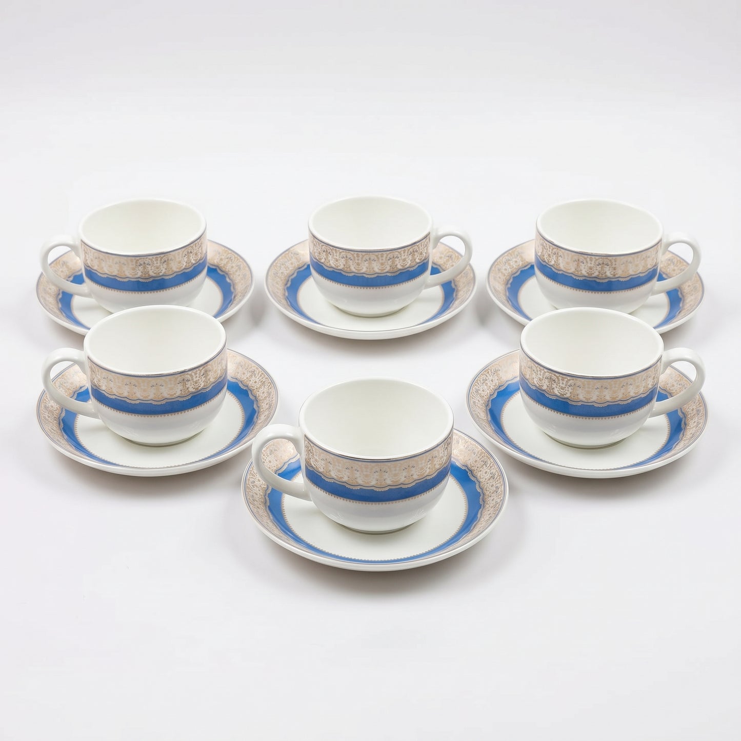 Royal Blue Floral Cup & Saucer Set – 6 Pieces | Premium Tea Cups Set