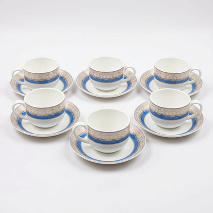 Royal Blue Floral Cup & Saucer Set – 6 Pieces | Premium Tea Cups Set