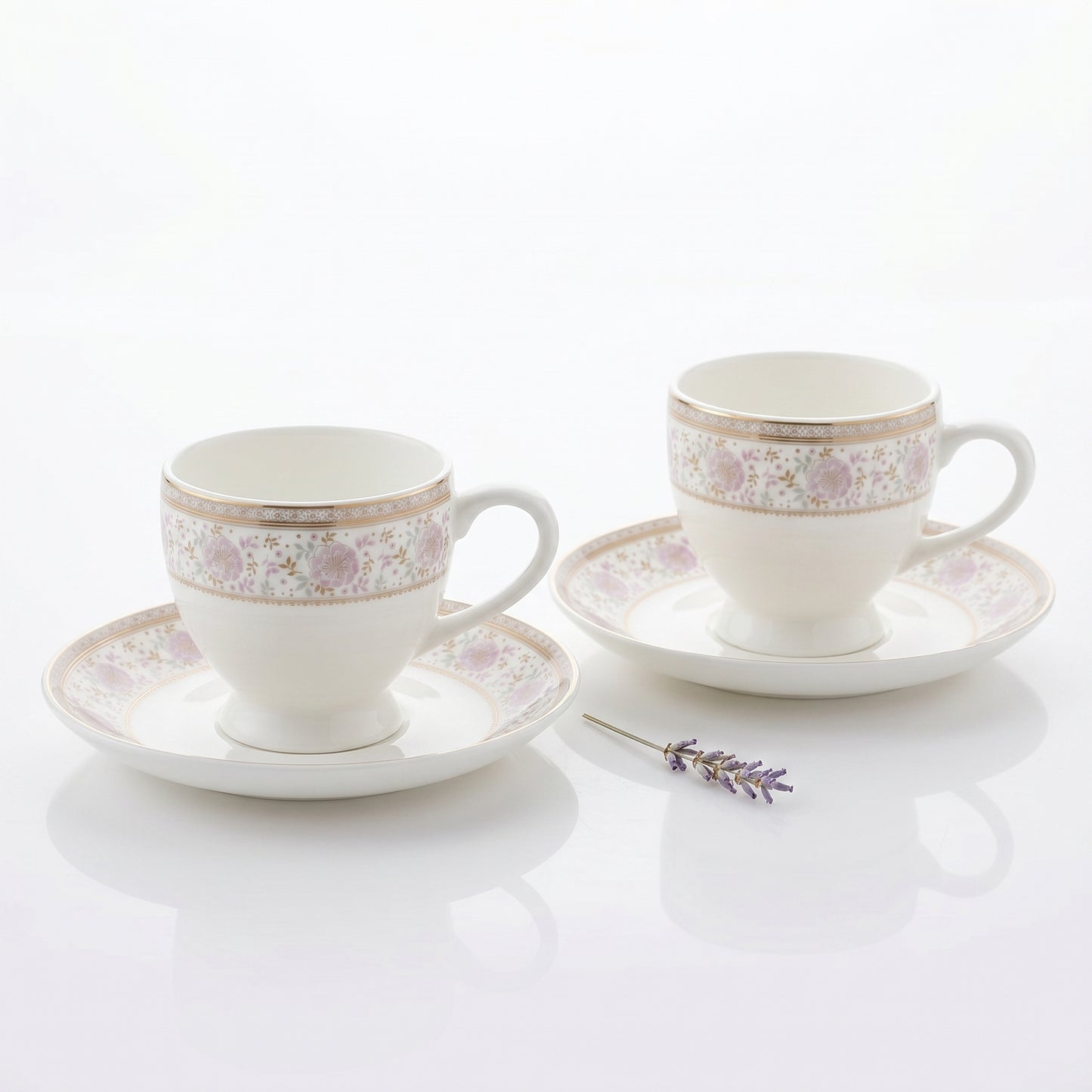 Mark Blush Pink Floral Cup & Saucer Set – 6 Pieces | Elegant Tea Set