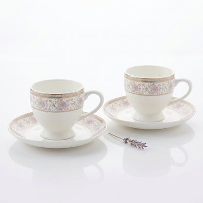 Mark Blush Pink Floral Cup & Saucer Set – 6 Pieces | Elegant Tea Set