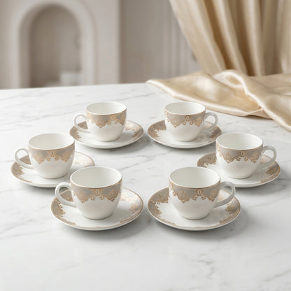 Mark Golden Elegance Cup & Saucer Set – 6 Pieces | Luxury Tea Set