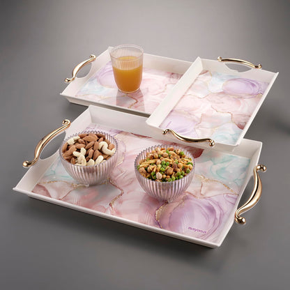 Nayasa Regency Plastic Rectangular Serving Tray Set of 3 (Small, Medium & Big) – Floral Design