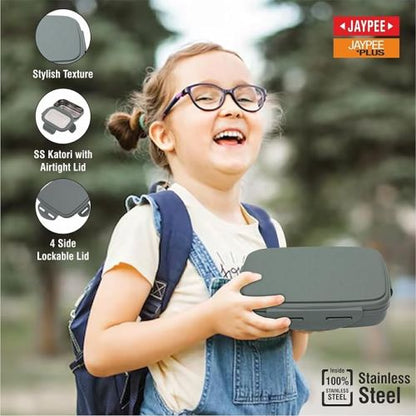 Jaypee Wavesteel Kids Lunch Box | Insulated | Stainless Steel Inner | Spoon & Sabzi Katori