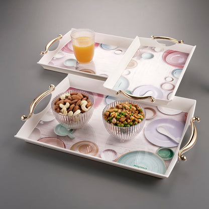 Nayasa Regency Plastic Rectangular Serving Tray Set of 3 (Small, Medium & Big) – Floral Design