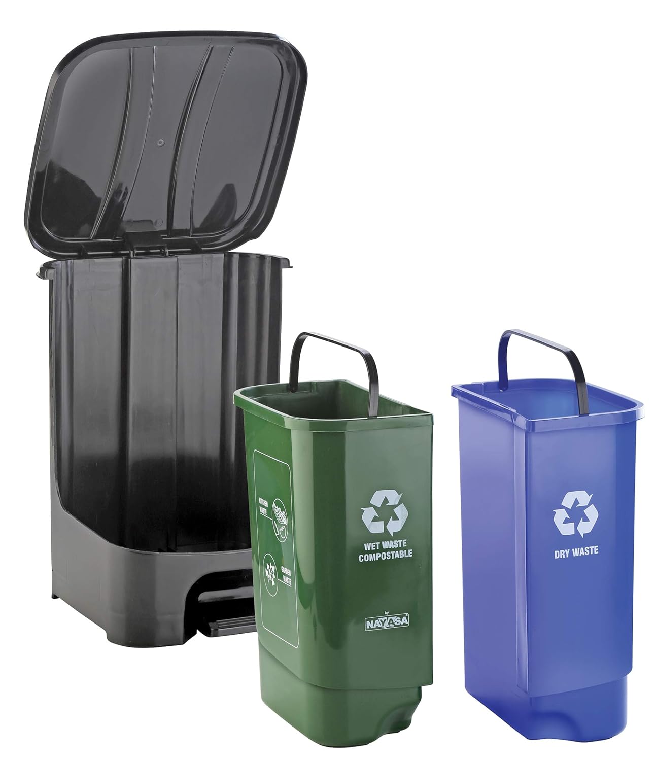 Nayasa 2-in-1 Pedal Dustbin 19L (9.5L x 2) | Dual Wet & Dry Waste Bin | Plastic Foot Pedal Garbage Bin with Inner Buckets | Green & Blue