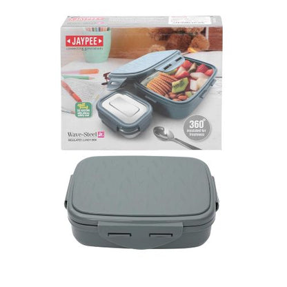 Jaypee Wavesteel Kids Lunch Box | Insulated | Stainless Steel Inner | Spoon & Sabzi Katori