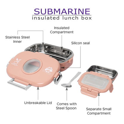 Jaypee Submarine Stainless Steel Insulated Lunch Box Orchid 650ml with Sabzi Container & Spoon