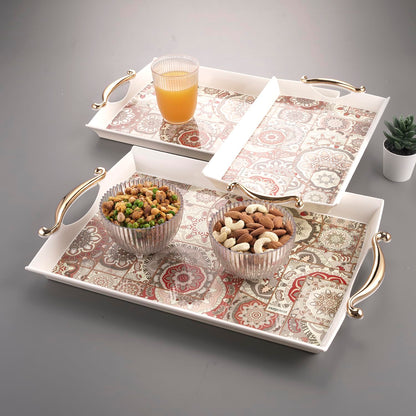 Nayasa Regency Plastic Rectangular Serving Tray Set of 3 (Small, Medium & Big) – Floral Design