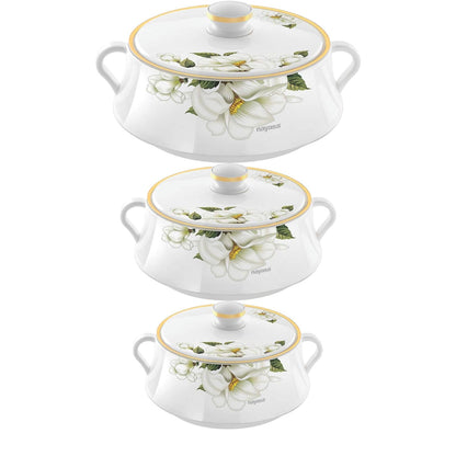 Nayasa Floral Plastic Insulated Casserole Set of 3 (500ml, 1000ml & 1500ml) – White
