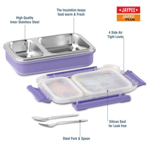 Jaypee Toonbox Kids Insulated Lunch Box – Steel Inner Tiffin with Side Locks, Spoon & Fork