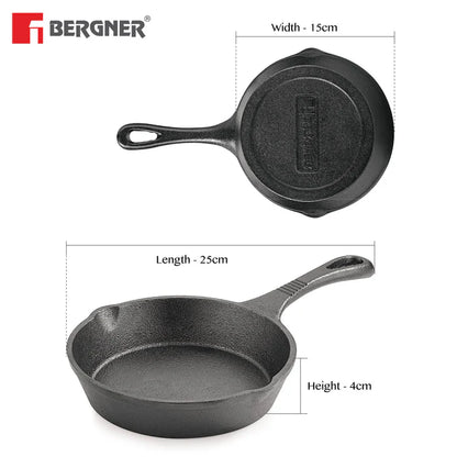 Eco Cast Iron 15 cm Skillet | Pre-Seasoned Fry Pan | Gas & Induction Compatible | Even Heat Distribution