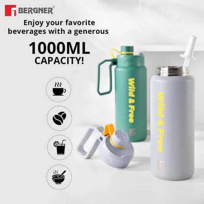 Walkirg Stainless Steel Vacuum Insulated Bottle 1000ml – Double Wall, Leak Proof, Rust Proof, Hot & Cold Water Bottle