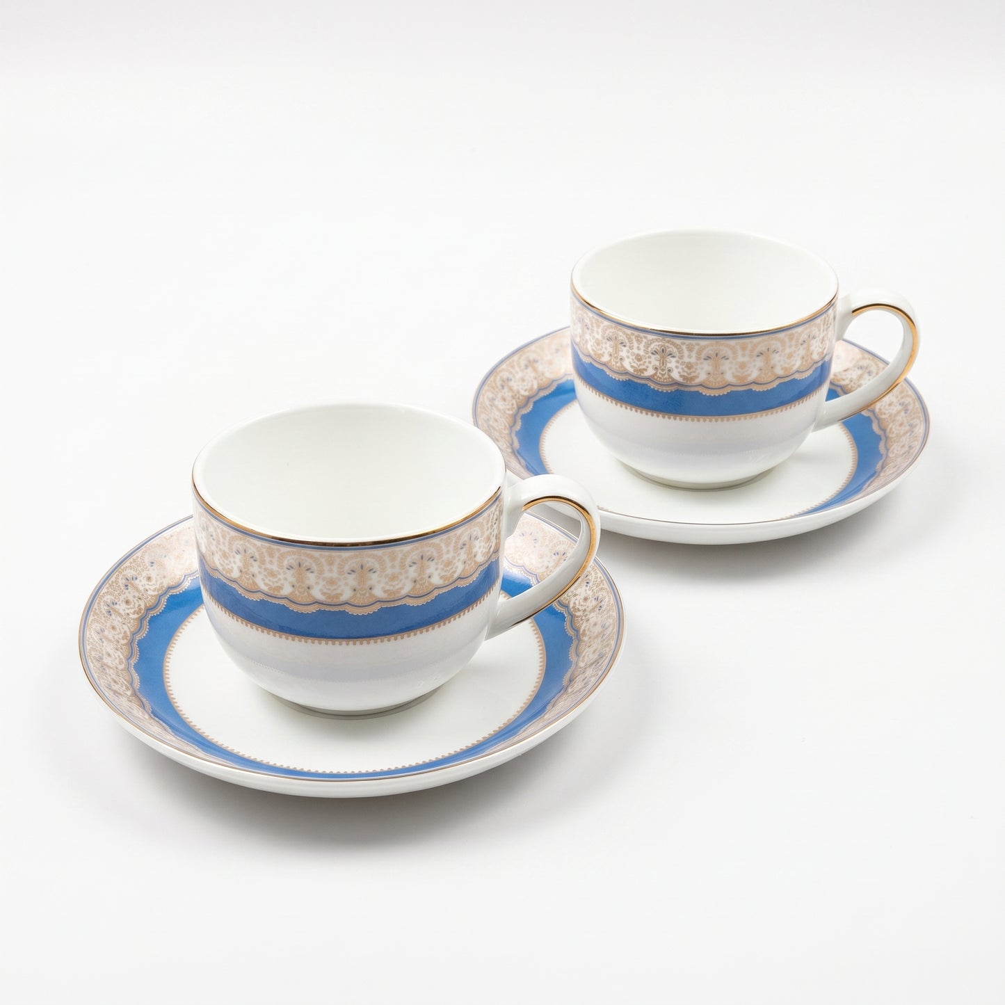 Royal Blue Floral Cup & Saucer Set – 6 Pieces | Premium Tea Cups Set