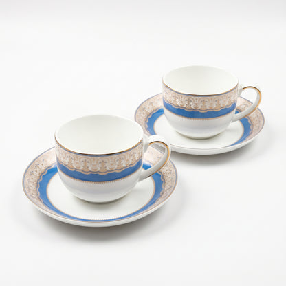 Royal Blue Floral Cup & Saucer Set – 6 Pieces | Premium Tea Cups Set