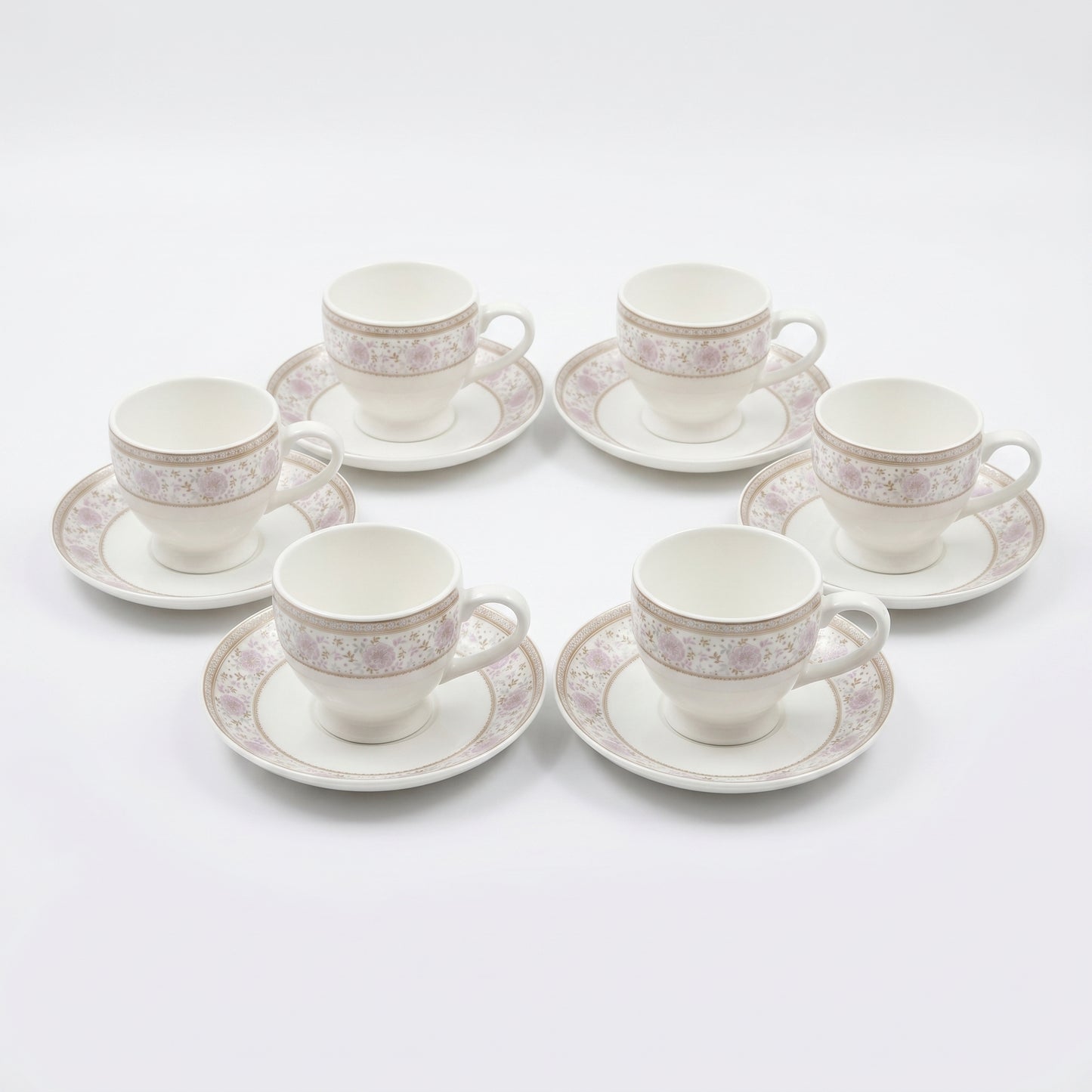 Mark Blush Pink Floral Cup & Saucer Set – 6 Pieces | Elegant Tea Set