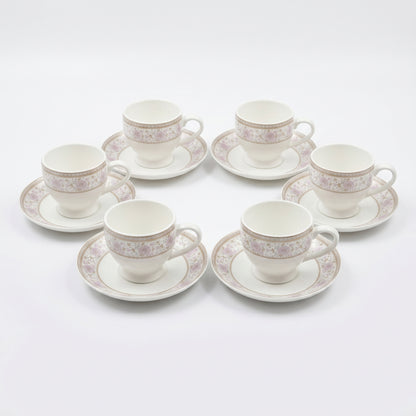 Mark Blush Pink Floral Cup & Saucer Set – 6 Pieces | Elegant Tea Set