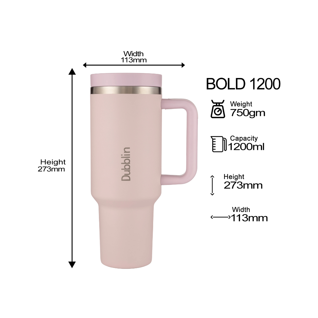Dubblin BOLD 1200ml Insulated Tumbler with Handle & Straw | Stainless Steel Double Wall Vacuum Bottle | Hot & Cold Travel Mug (Copy)