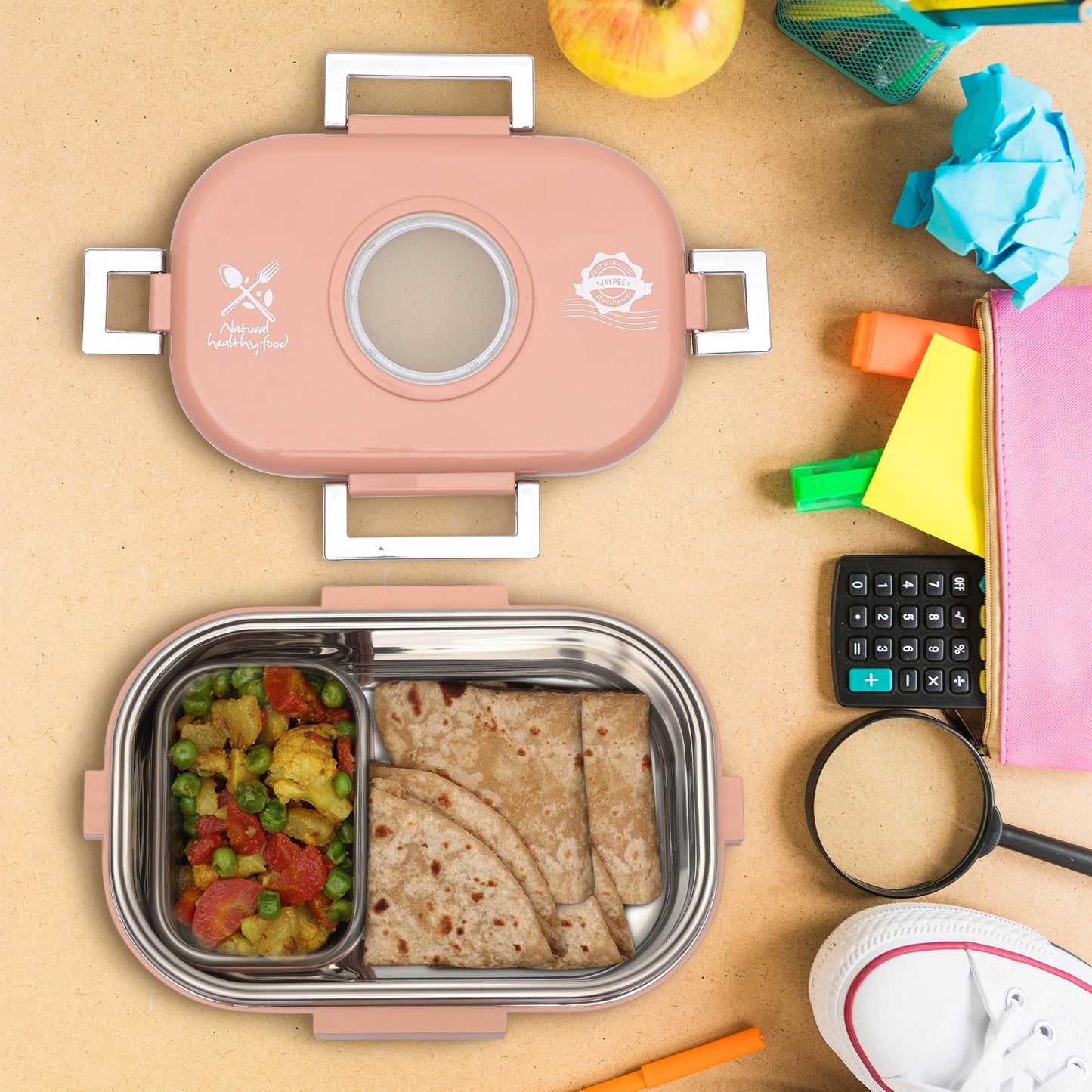 Jaypee Submarine Stainless Steel Insulated Lunch Box Orchid 650ml with Sabzi Container & Spoon