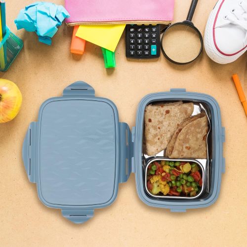 Jaypee Wavesteel Kids Lunch Box | Insulated | Stainless Steel Inner | Spoon & Sabzi Katori